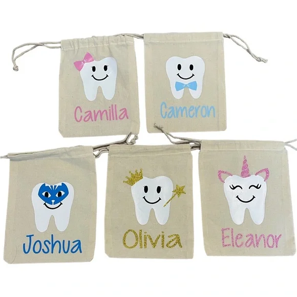 🦷🧚🏻♀️Custom Personalized Tooth Fairy Bag Pouch Keepsake Sack w/ Tooth Holder - Picture 1 of 3